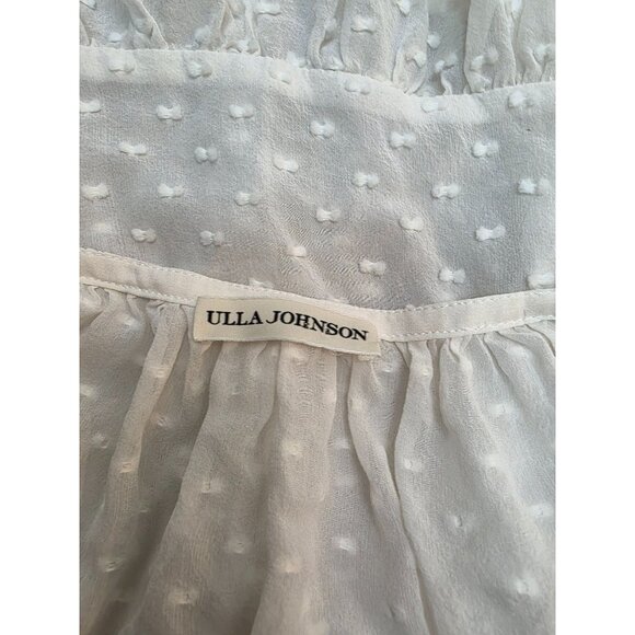 Ulla Johnson Beaded Tie Neck Semi Sheer Ivory Ruffle Blouse Silk Cotton Top 2 - Picture 5 of 6